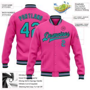 Custom Pink Aqua Black Bomber Full Snap Baseball Jacket Custom Team Jacket 2 hai4w4.jpg