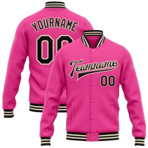 Custom Pink Black Cream Bomber Full Snap&hellip;