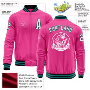 Custom Pink Black Teal Bomber Varsity Baseball Jacket Custom Team Jacket 2 vvvful.jpg