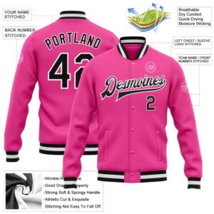 Custom Pink Black White Bomber Full Snap Baseball Jacket Custom Team Jacket 2 kltzdc.jpg