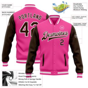Custom Pink Brown White Bomber Full Snap Varsity Baseball Jacket Custom Team Jacket 2 hmnrx5.jpg