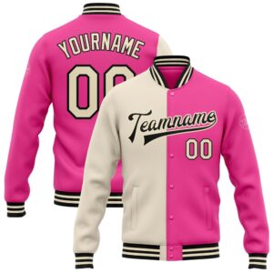 Custom Pink Cream Black Bomber Full Snap&hellip;