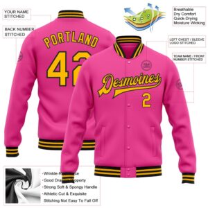 Custom Pink Gold Black Bomber Full Snap Baseball Jacket Custom Team Jacket 2 xnwwod.jpg