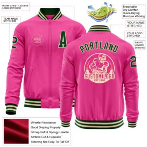Custom Pink Green Cream Bomber Varsity Letterman Zipper Jacket Custom Team Jacket 2 luta5e.jpg
