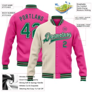 Custom Pink Kelly Green Cream Black Bomber Full Snap Varsity Letterman Split Fashion Jacket Custom Team Jacket 2 apbxz3.jpg