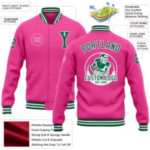Custom Pink Kelly Green White Bomber Full Snap Baseball Jacket Custom Team Jacket 2 fjbeq6.jpg