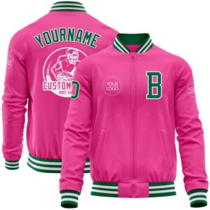 Custom Pink Kelly Green White Bomber Varsity&hellip;