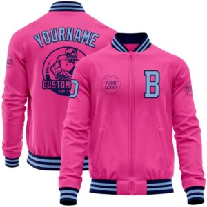 Custom Pink Light Blue Navy Bomber Varsity&hellip;