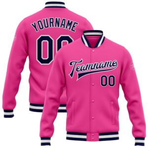 Custom Pink Navy White Bomber Full Snap&hellip;