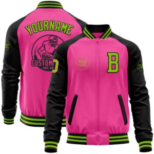 Custom Pink Neon Green Black Bomber Varsity&hellip;