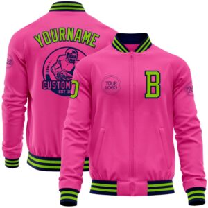 Custom Pink Neon Green Navy Bomber Varsity&hellip;