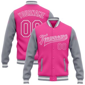 Custom Pink Pink Gray White Bomber Full&hellip;
