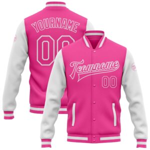 Custom Pink Pink White Bomber Full Snap&hellip;
