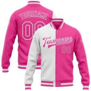 Custom Pink Pink White Bomber Full Snap&hellip;