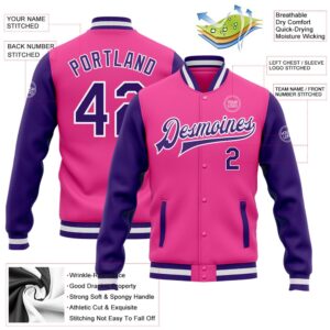 Custom Pink Purple White Bomber Full Snap Varsity Baseball Jacket Custom Team Jacket 2 snfcbq.jpg