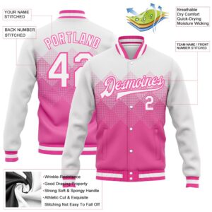 Custom Pink White 3D Pattern Design Bomber Full Snap Baseball Jacket Custom Team Jacket 2 djzlso.jpg