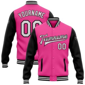 Custom Pink White Black Bomber Full Snap&hellip;