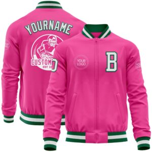 Custom Pink White Kelly Green Bomber Varsity&hellip;