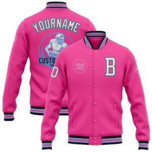 Custom Pink White Light Blue Black Bomber&hellip;