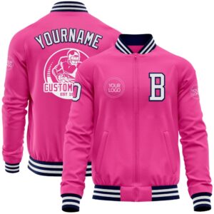 Custom Pink White Navy Bomber Varsity Letterman&hellip;