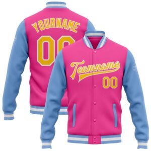 Custom Pink Yellow Light Blue Bomber Full&hellip;