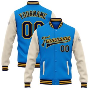 Custom Powder Blue Navy Cream Gold Bomber&hellip;
