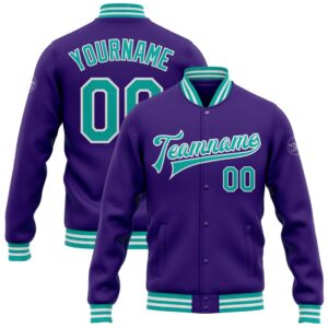 Custom Purple Aqua White Bomber Full Snap&hellip;