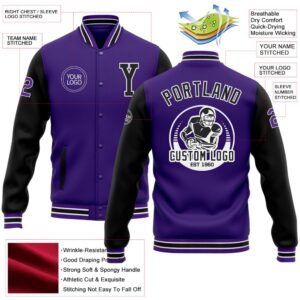 Custom Purple Black Bomber Full Snap Varsity Baseball Jacket Custom Team Jacket 2 rqeasb.jpg