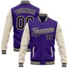 Custom Purple Black Cream Old Gold Bomber Full Snap Varsity Baseball Jacket, Custom Team Jacket