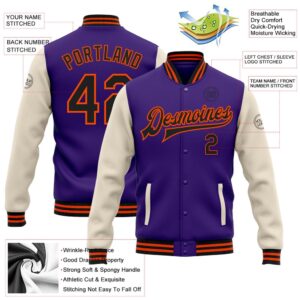 Custom Purple Black Cream Orange Bomber Full Snap Varsity Baseball Jacket Custom Team Jacket 2 vwnrcx.jpg