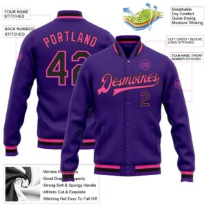Custom Purple Black Pink Bomber Full Snap Baseball Jacket Custom Team Jacket 2 lzbtew.jpg