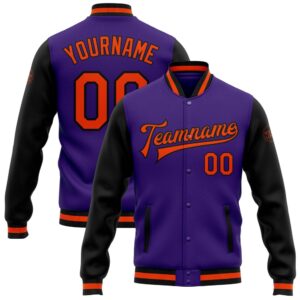Custom Purple Orange Black Bomber Full Snap&hellip;