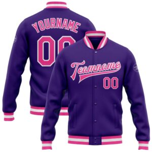 Custom Purple Pink White Bomber Full Snap&hellip;