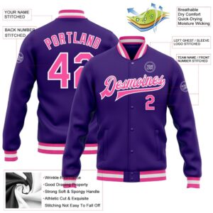 Custom Purple Pink White Bomber Full Snap Baseball Jacket Custom Team Jacket 2 bzdjca.jpg