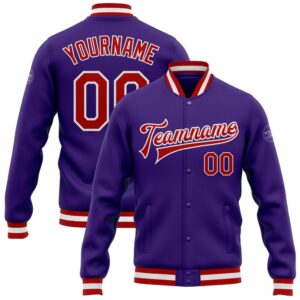 Custom Purple Red White Bomber Full Snap&hellip;