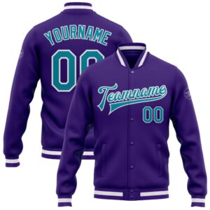 Custom Purple Teal White Bomber Full Snap&hellip;