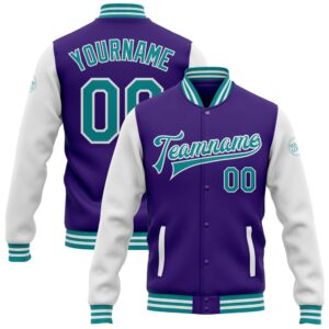 Custom Purple Teal White Bomber Full Snap&hellip;