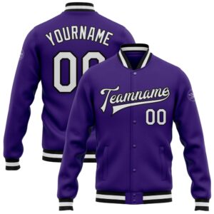 Custom Purple White Black Bomber Full Snap&hellip;