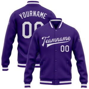 Custom Purple White Bomber Full Snap Baseball&hellip;