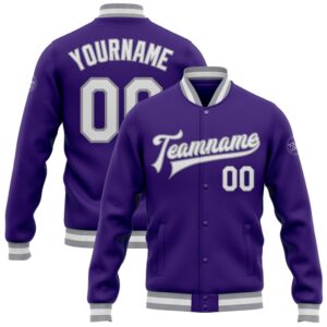 Custom Purple White Gray Bomber Full Snap&hellip;