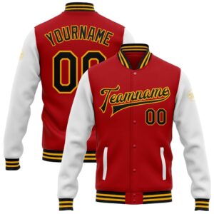 Custom Red Black Gold Bomber Full Snap&hellip;