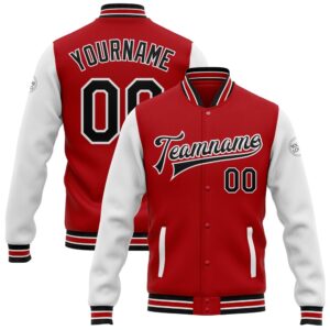 Custom Red Black White Bomber Full Snap&hellip;