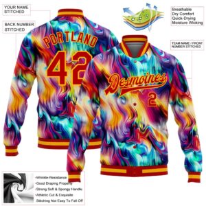 Custom Red Gold Abstract Rainbow Liquid Trippy 3D Pattern Design Bomber Full Snap Baseball Jacket Custom Team Jacket 2 pylmep.jpg