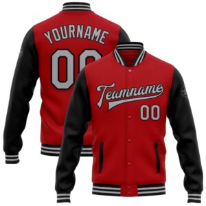 Custom Red Gray Black Bomber Full Snap&hellip;