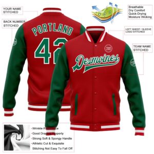Custom Red Kelly Green White Bomber Full Snap Varsity Baseball Jacket Custom Team Jacket 2 pzzpi2.jpg