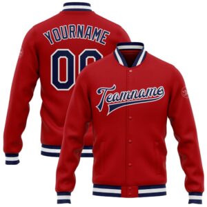 Custom Red Navy White Bomber Full Snap&hellip;