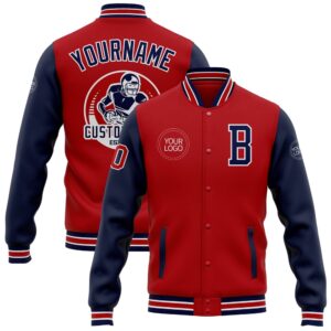 Custom Red Navy White Bomber Full Snap&hellip;