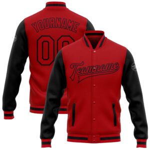 Custom Red Red Black Bomber Full Snap&hellip;