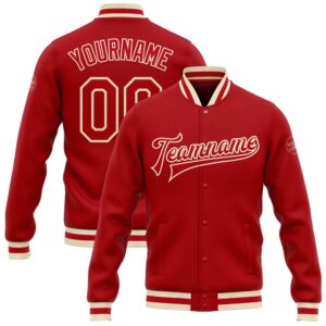 Custom Red Red Cream Bomber Full Snap&hellip;