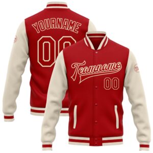 Custom Red Red Cream Bomber Full Snap&hellip;